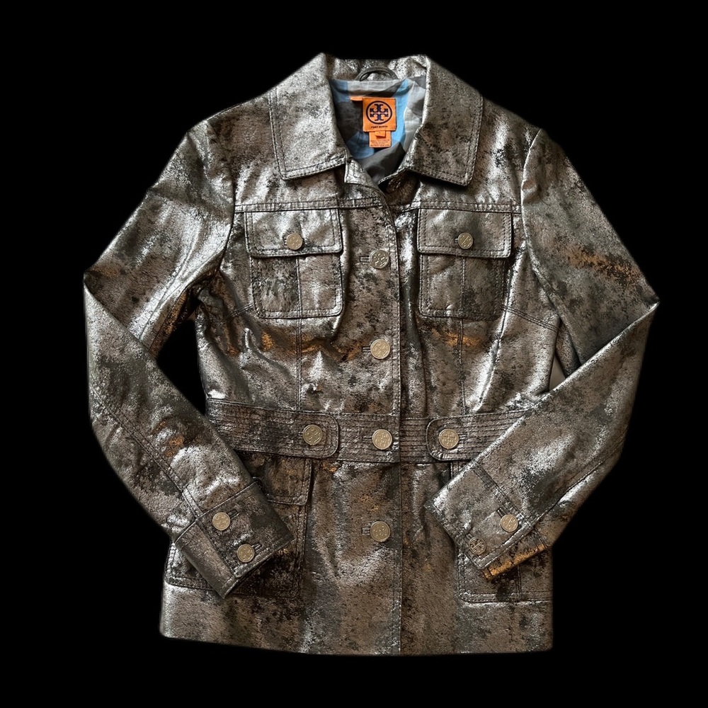 Tory Burch Distressed Metallic Leather Jacket